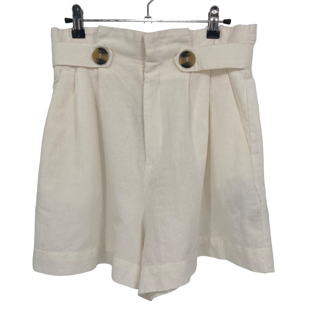H&M Linen Blend High Rise Paper Bag Waist Shorts Cream Size 6 NWT